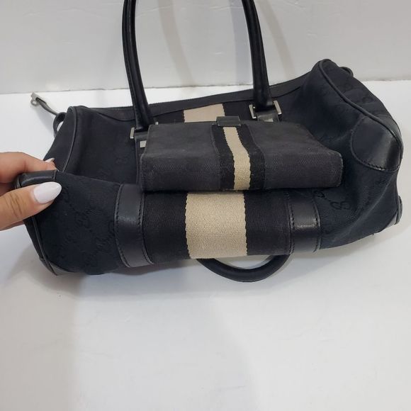 Gucci authentic small Boston hand bag black web & matching planer wallet - Picture 4 of 16